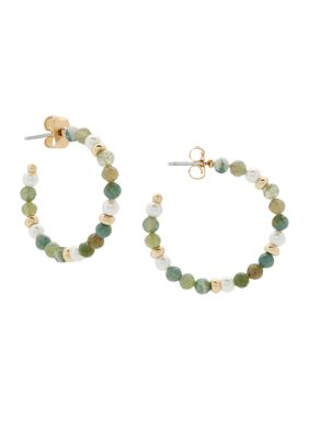 Pearl Green Beaded Hoop Earrings