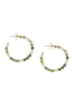 Pearl Green Beaded Hoop Earrings