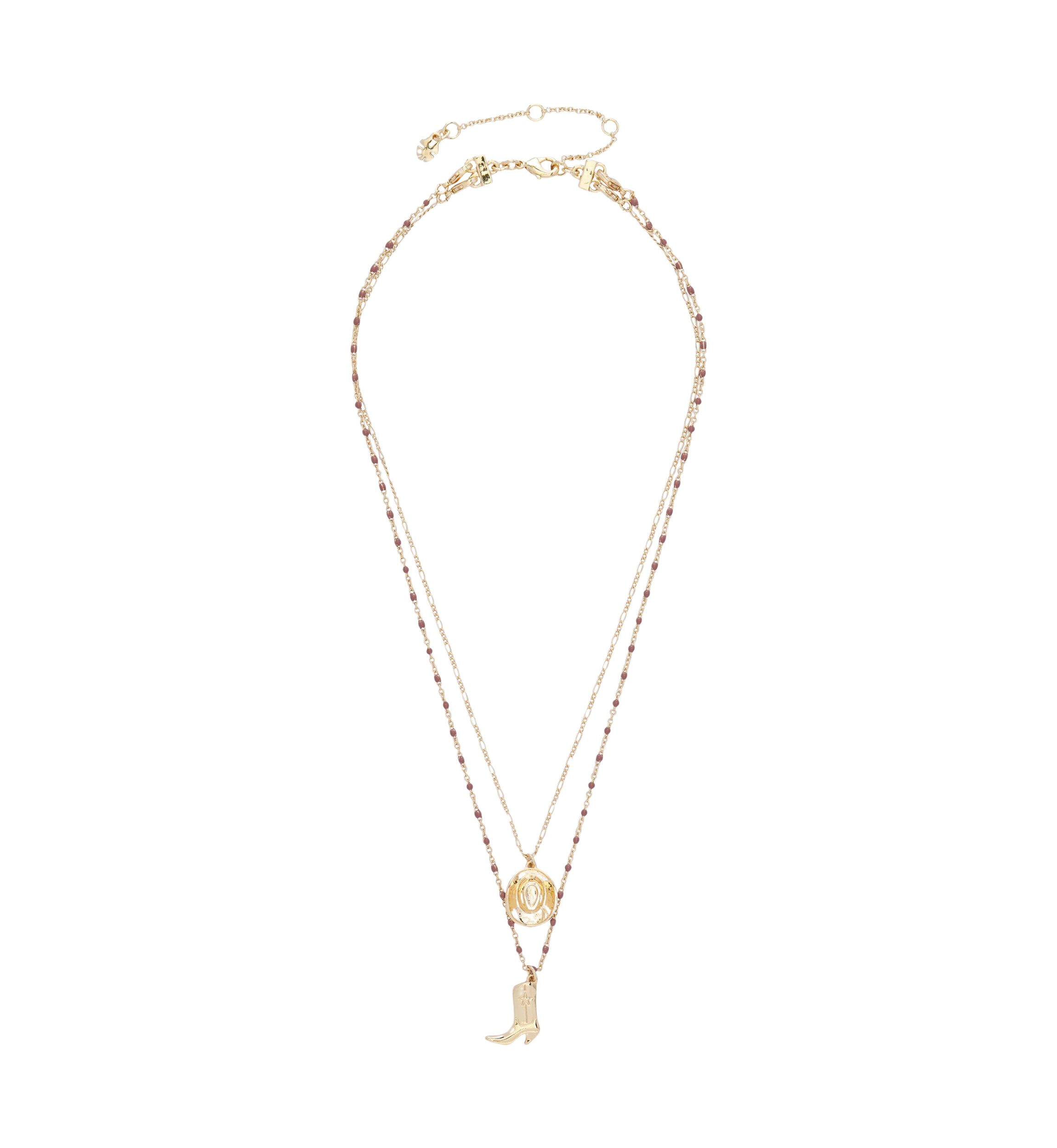 Gold Tone Hat and Boot Layer Necklace