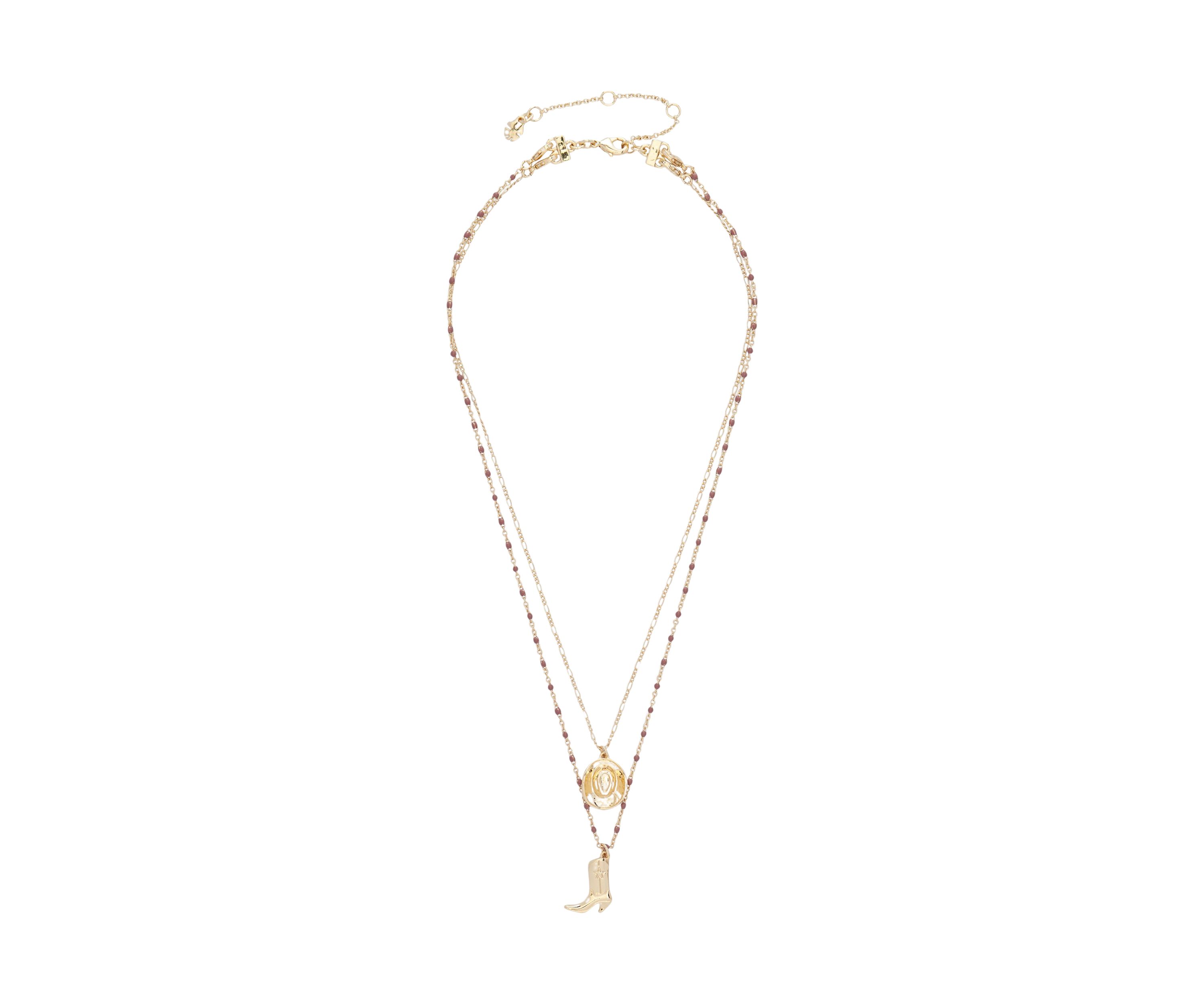 Gold Tone Hat and Boot Layer Necklace