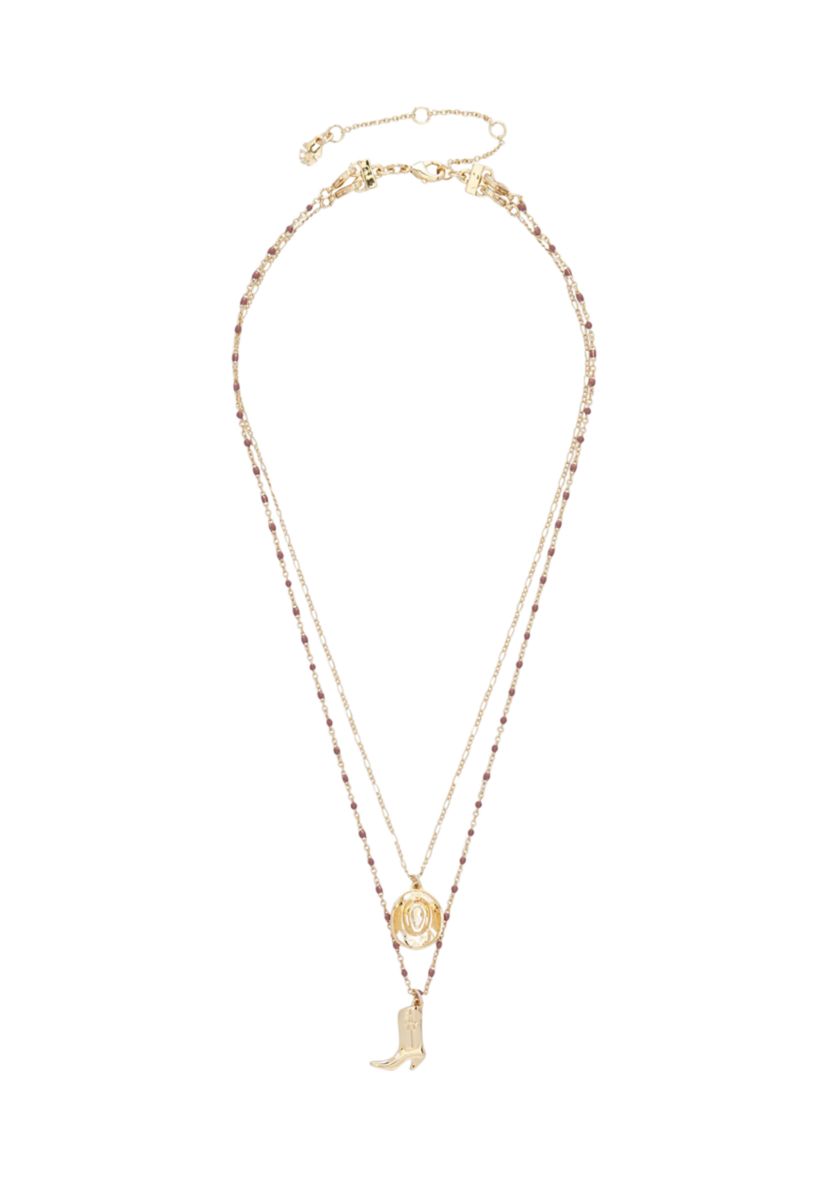 Gold Tone Hat and Boot Layer Necklace