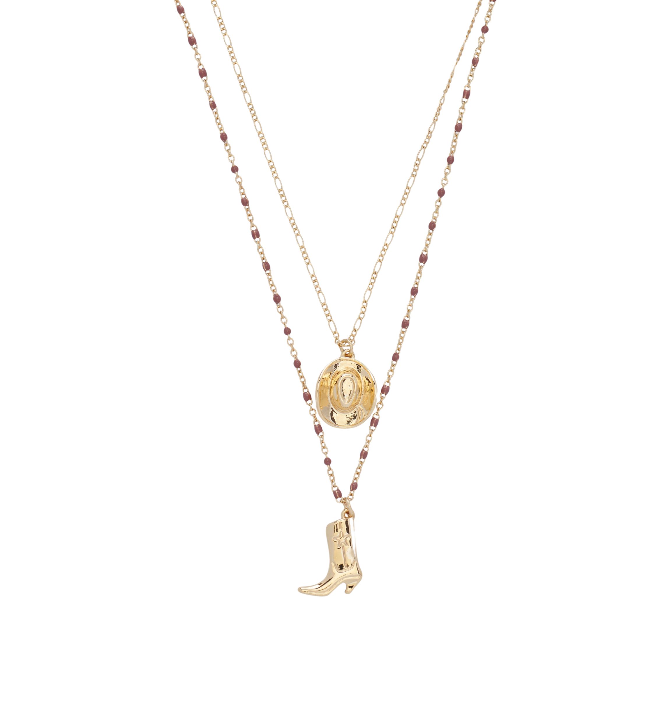 Gold Tone Hat and Boot Layer Necklace