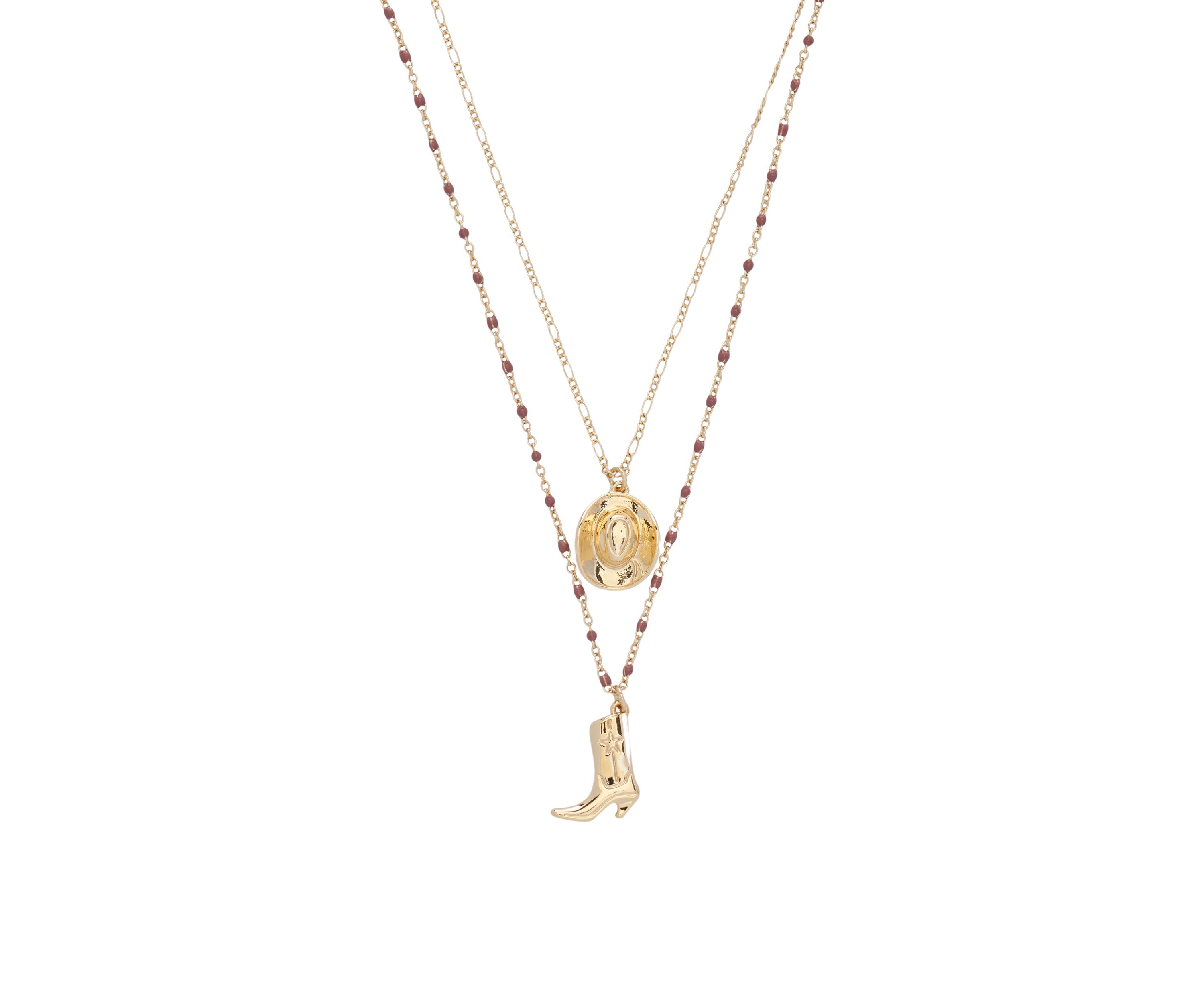 Gold Tone Hat and Boot Layer Necklace