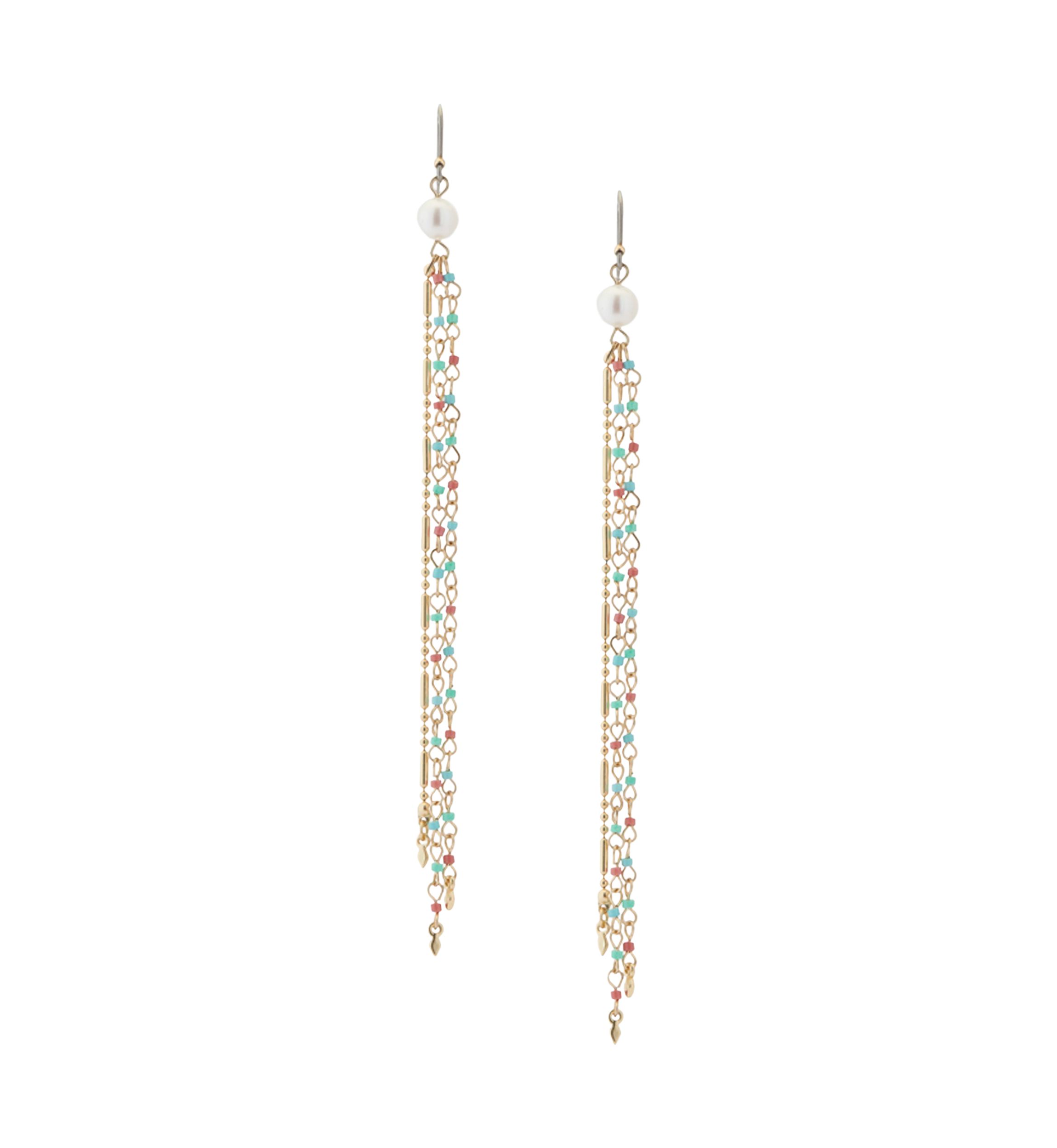 Gold Tone Pearl Fringe Earrings