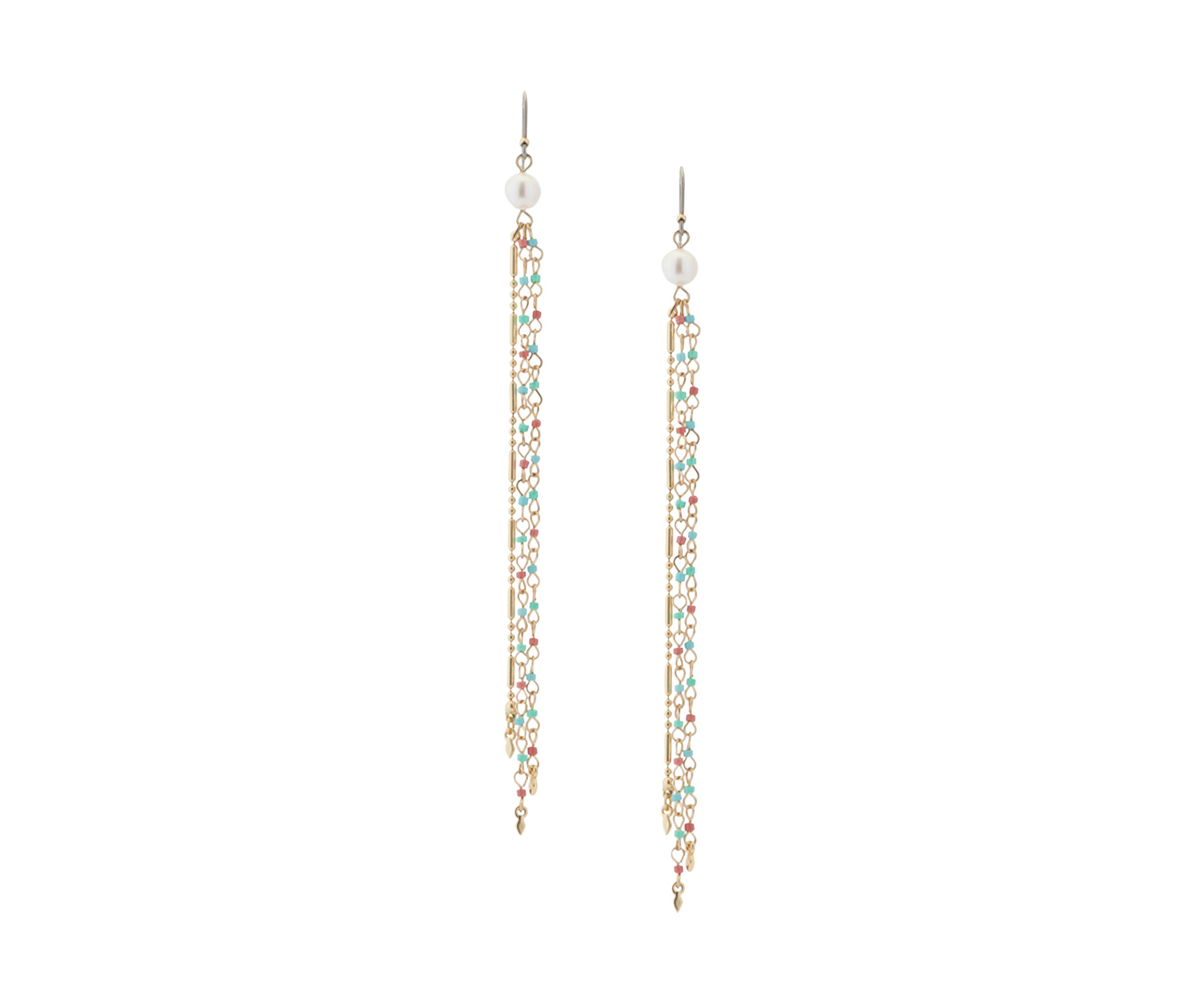 Gold Tone Pearl Fringe Earrings