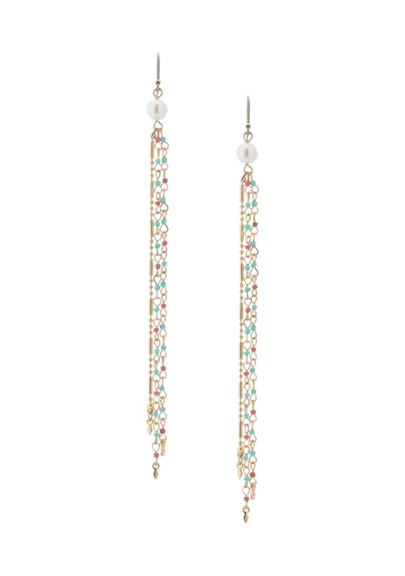 Gold Tone Pearl Fringe Earrings