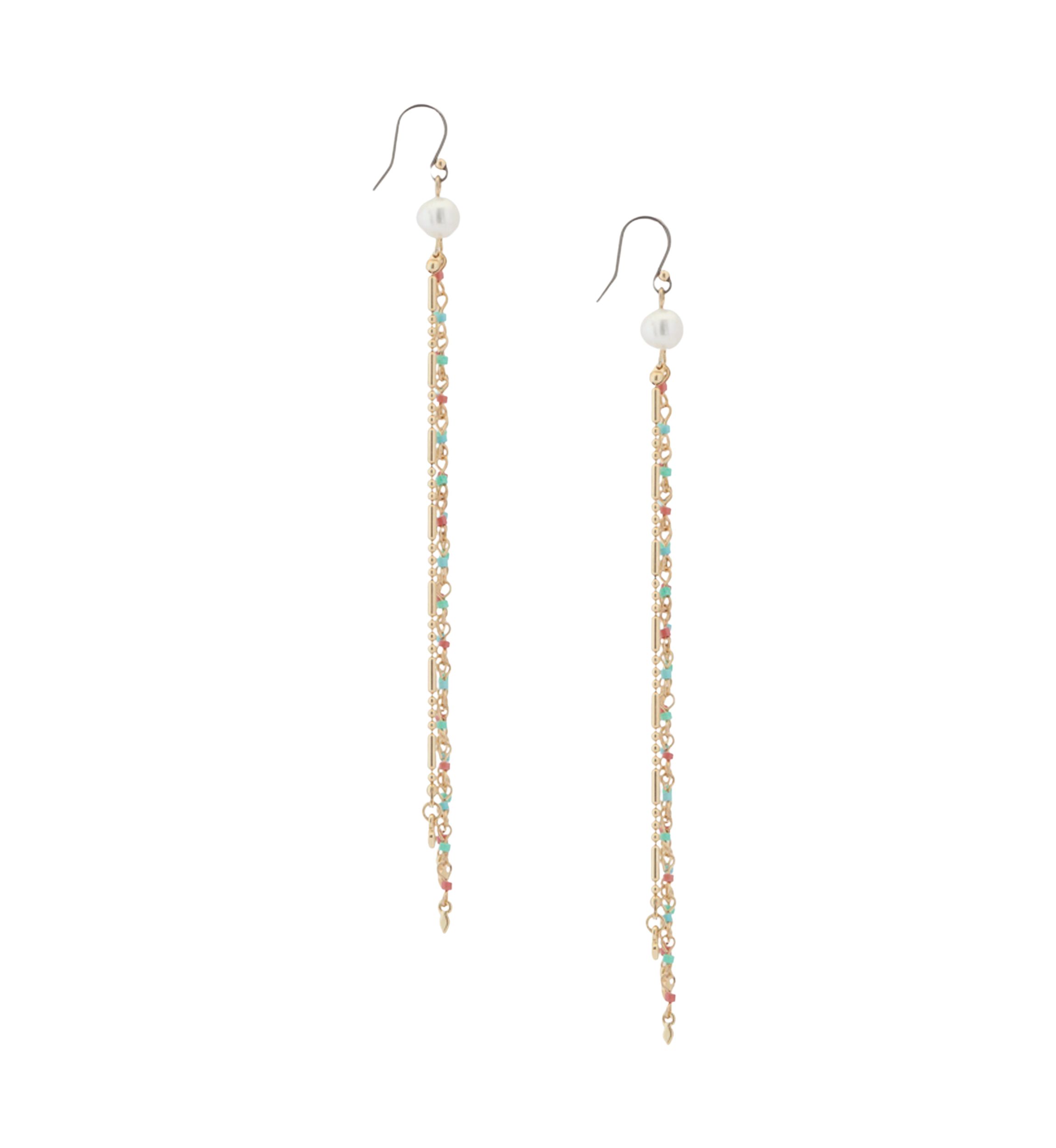 Gold Tone Pearl Fringe Earrings
