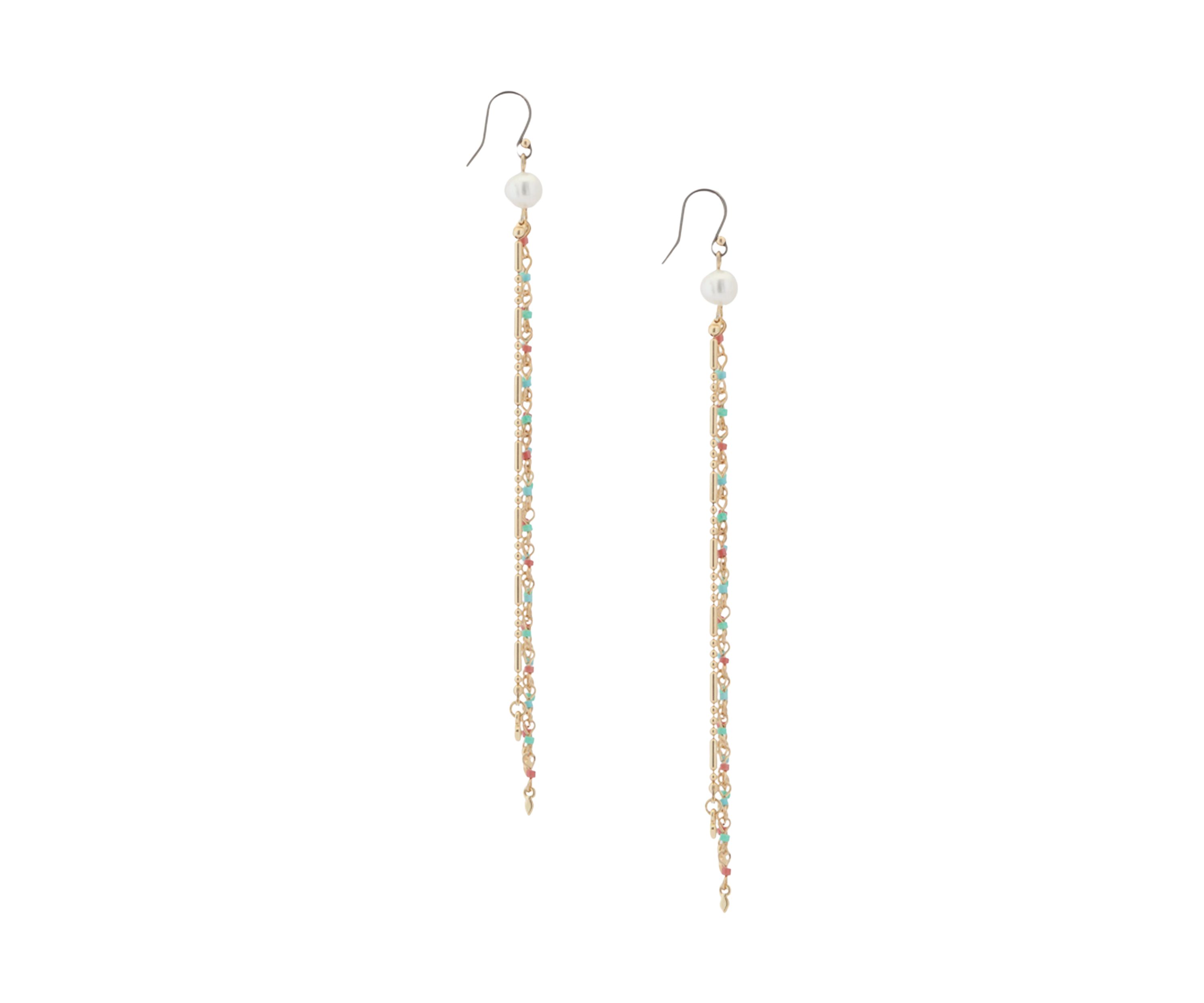 Gold Tone Pearl Fringe Earrings