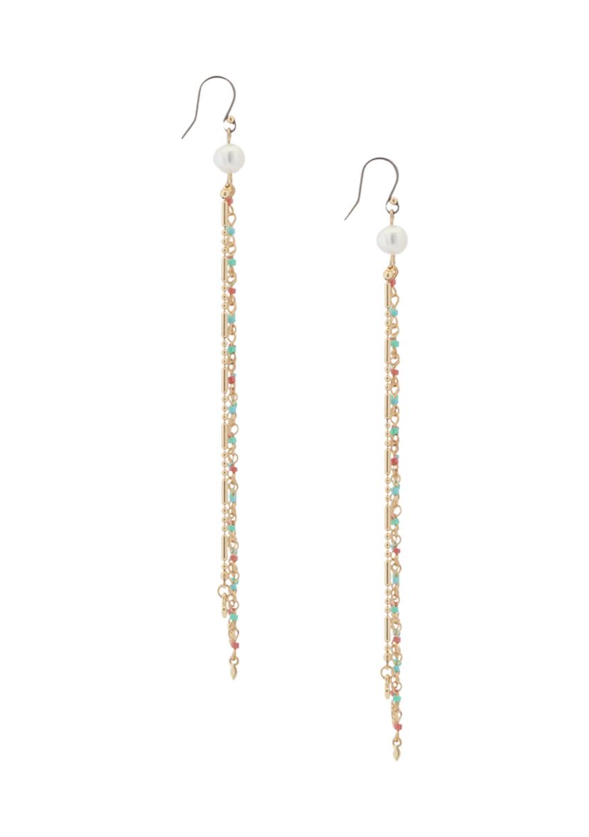 Gold Tone Pearl Fringe Earrings