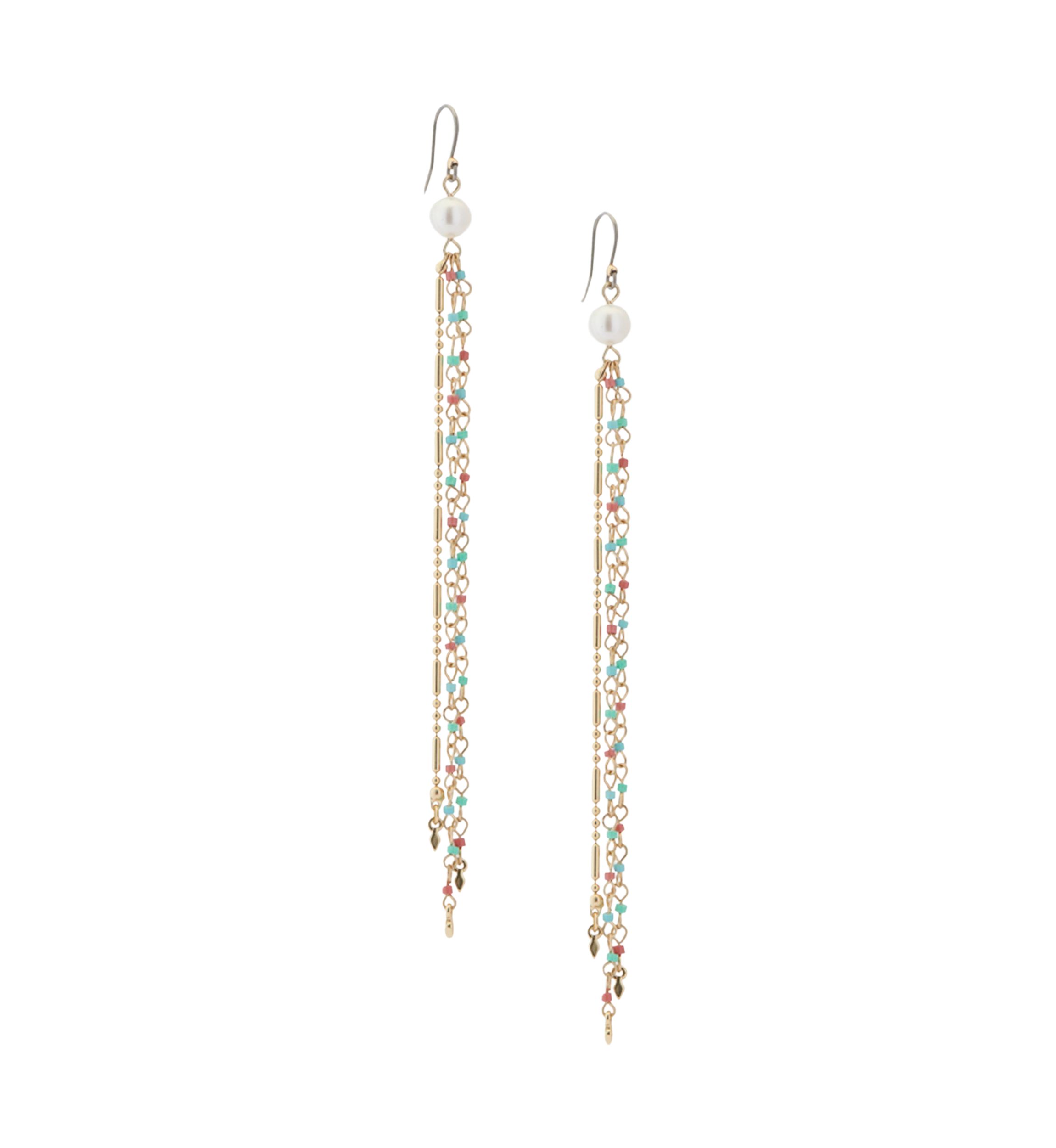 Gold Tone Pearl Fringe Earrings
