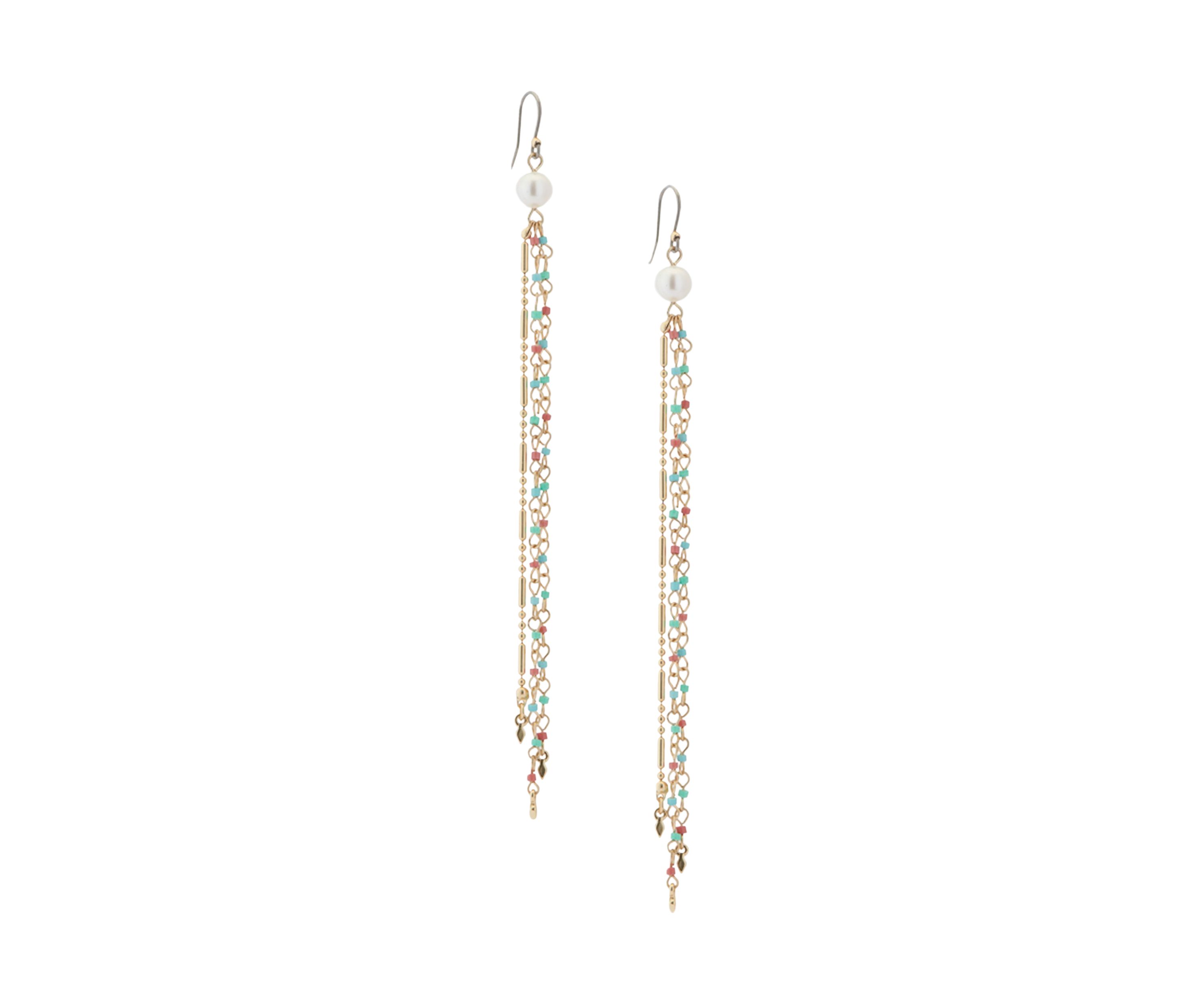 Gold Tone Pearl Fringe Earrings