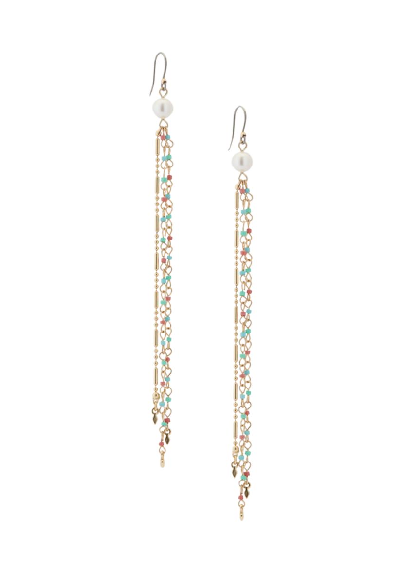 Gold Tone Pearl Fringe Earrings