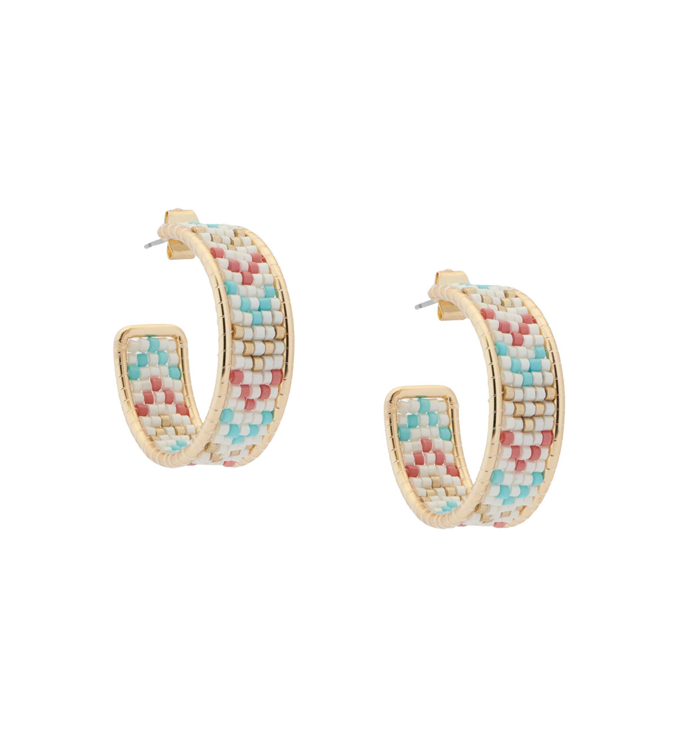 Gold Tone Multi Beaded Hoop Earrings