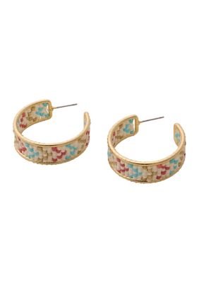 Gold Tone Multi Beaded Hoop Earrings