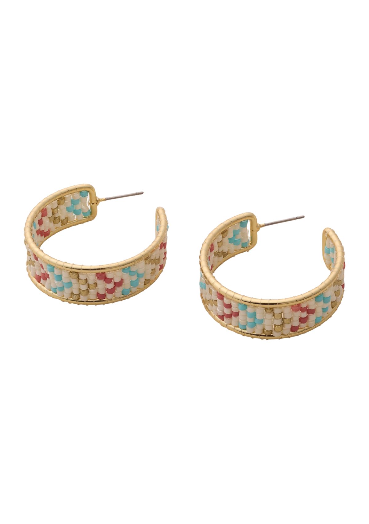 Gold Tone Multi Beaded Hoop Earrings