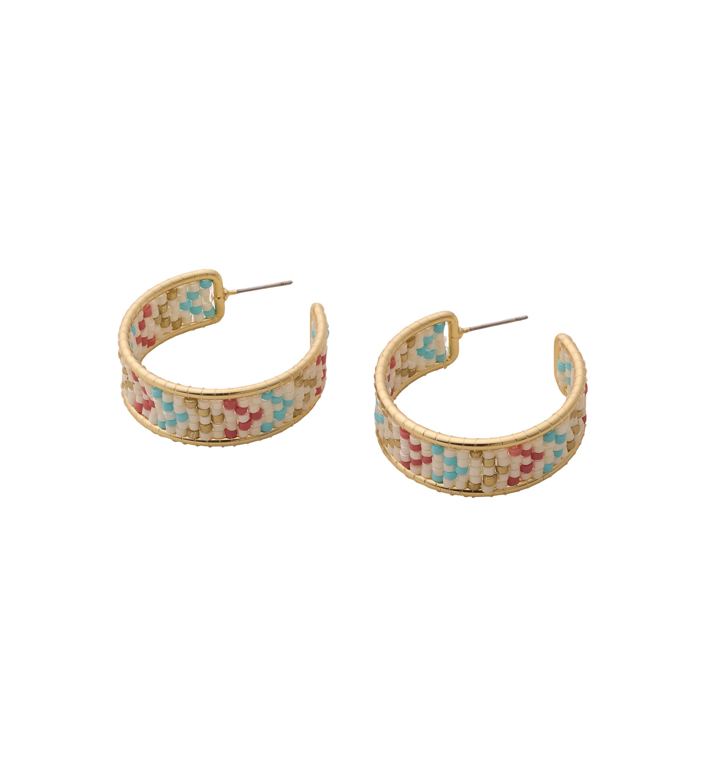 Gold Tone Multi Beaded Hoop Earrings