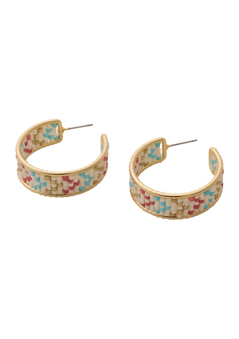 Gold Tone Multi Beaded Hoop Earrings