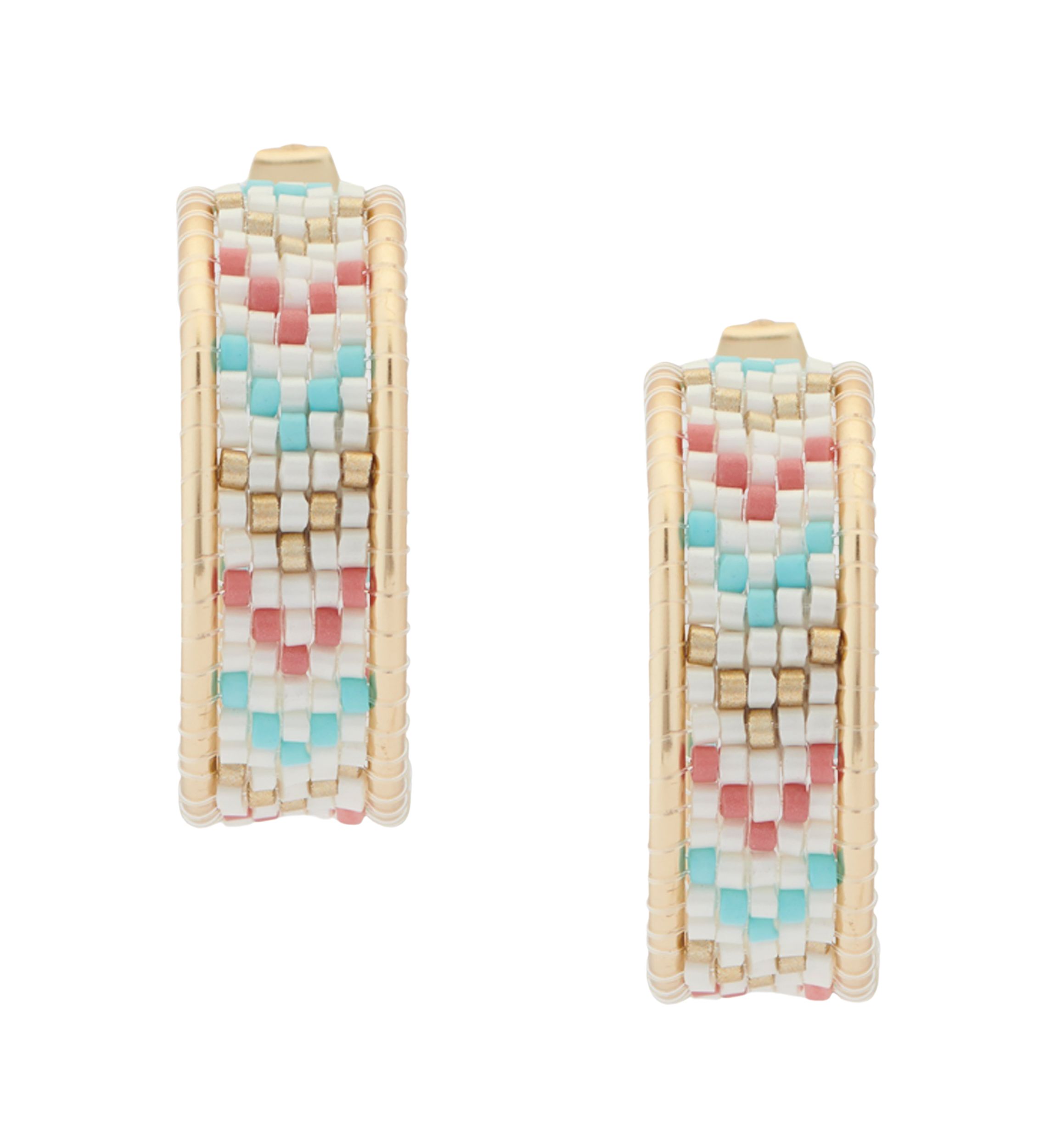 Gold Tone Multi Beaded Hoop Earrings
