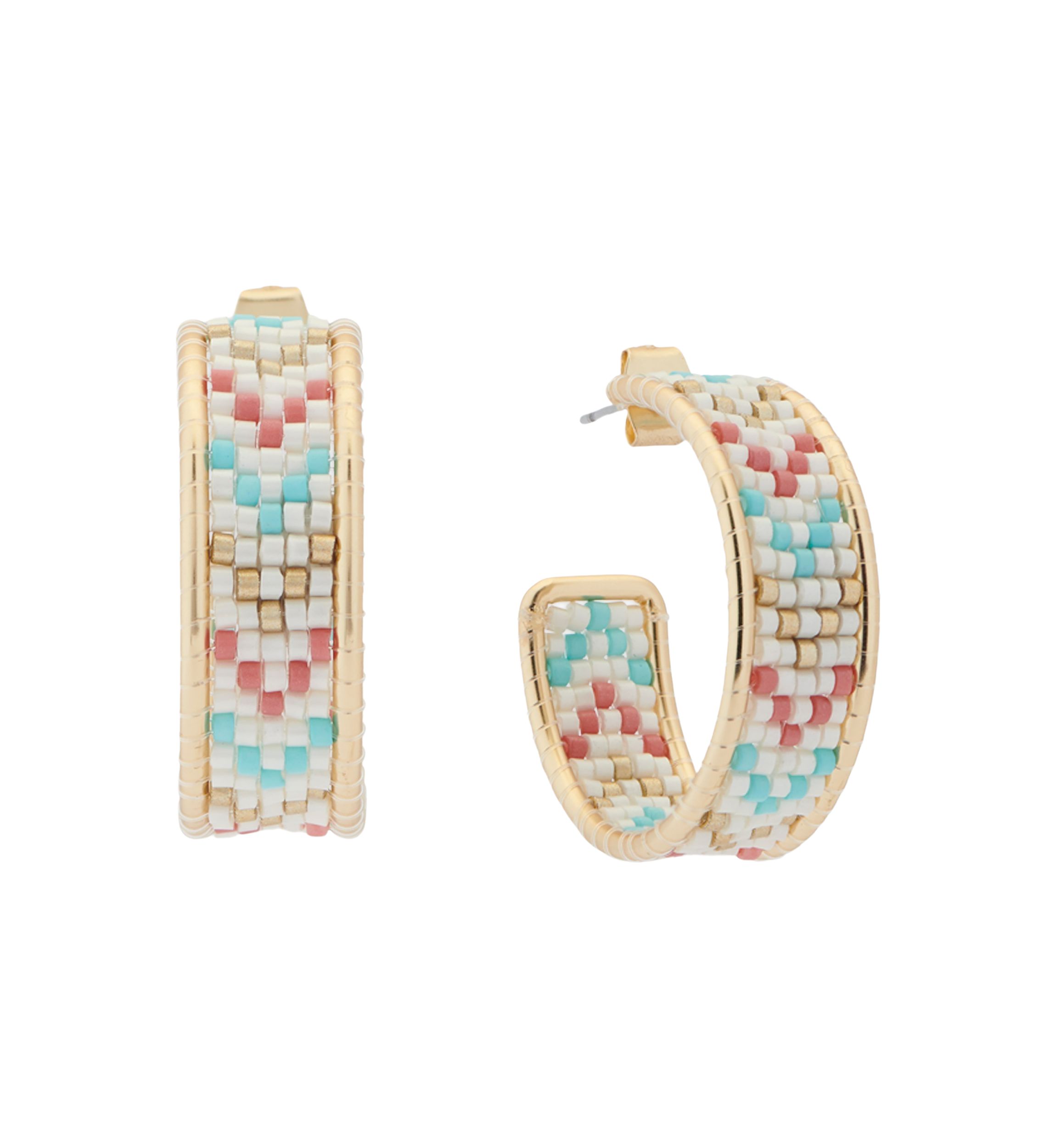 Gold Tone Multi Beaded Hoop Earrings