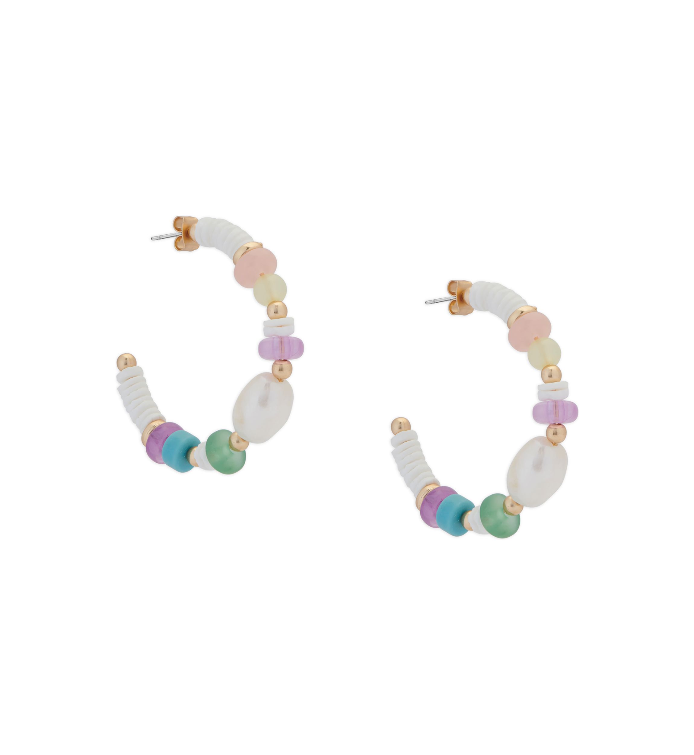 Multicolor Stone and Pearl Hoop Earrings