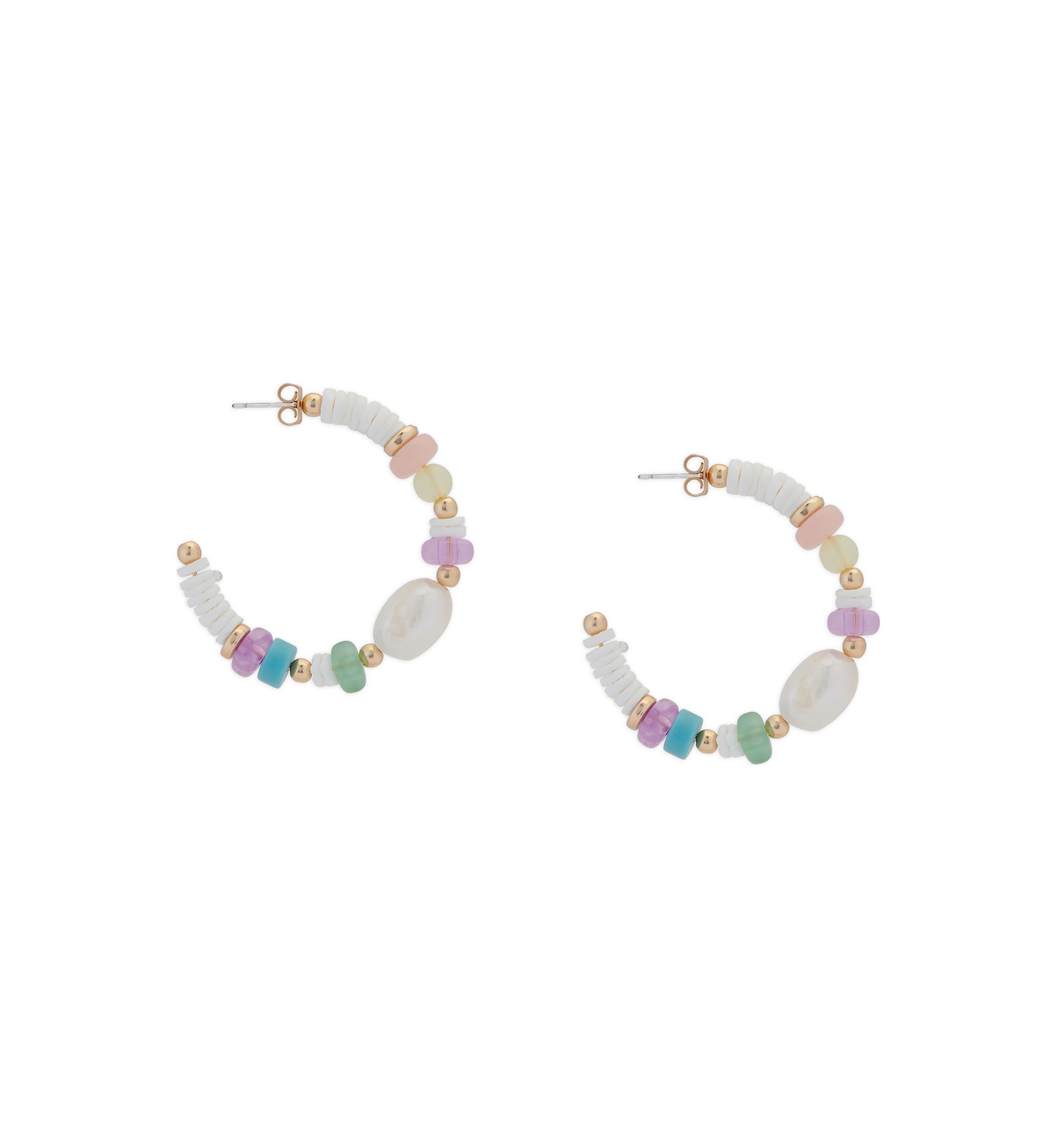 Multicolor Stone and Pearl Hoop Earrings