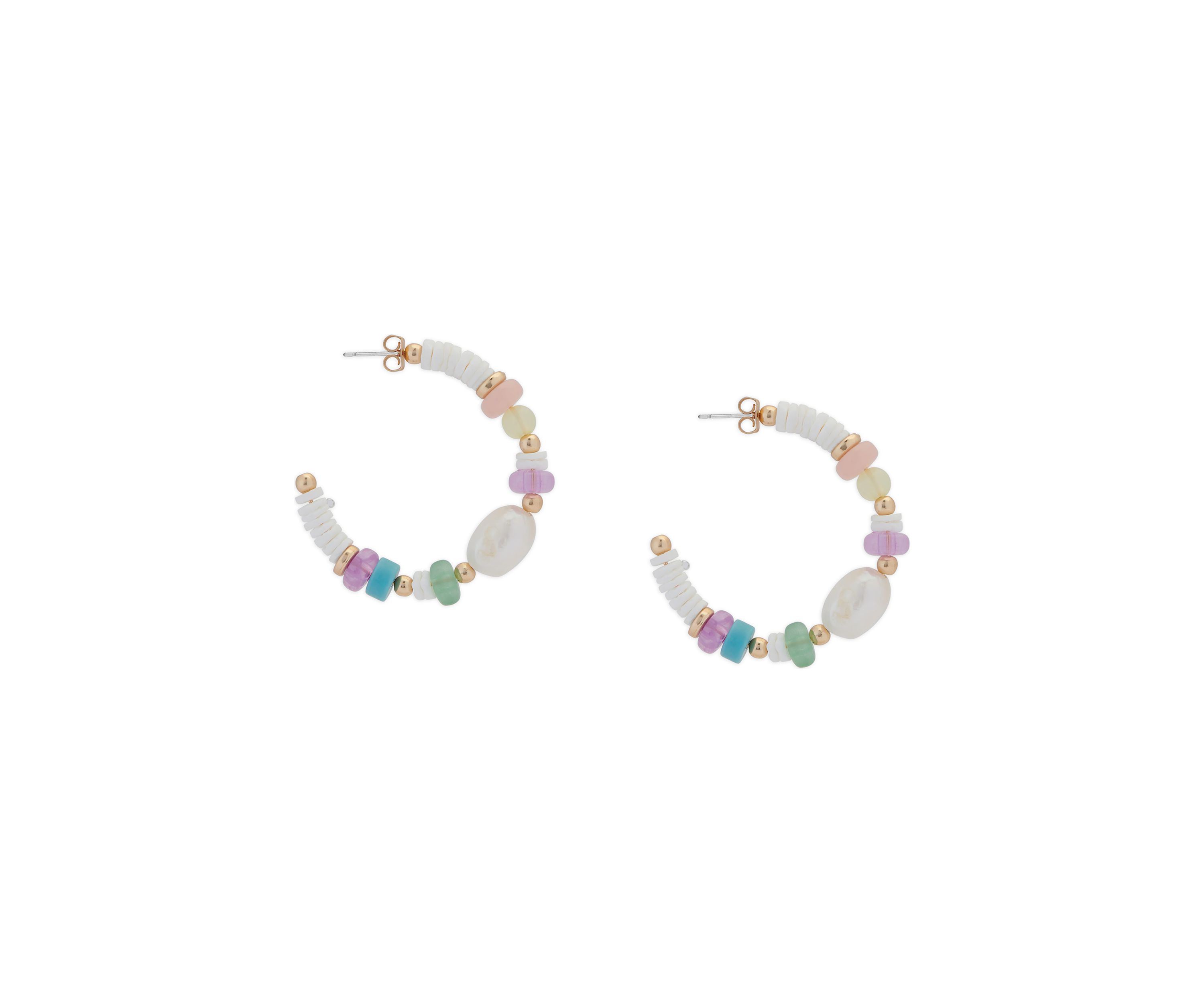 Multicolor Stone and Pearl Hoop Earrings