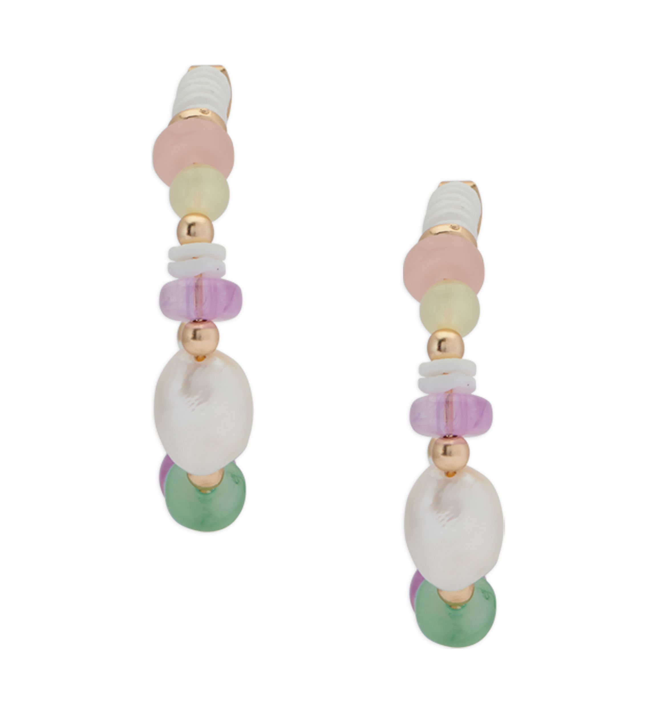 Multicolor Stone and Pearl Hoop Earrings