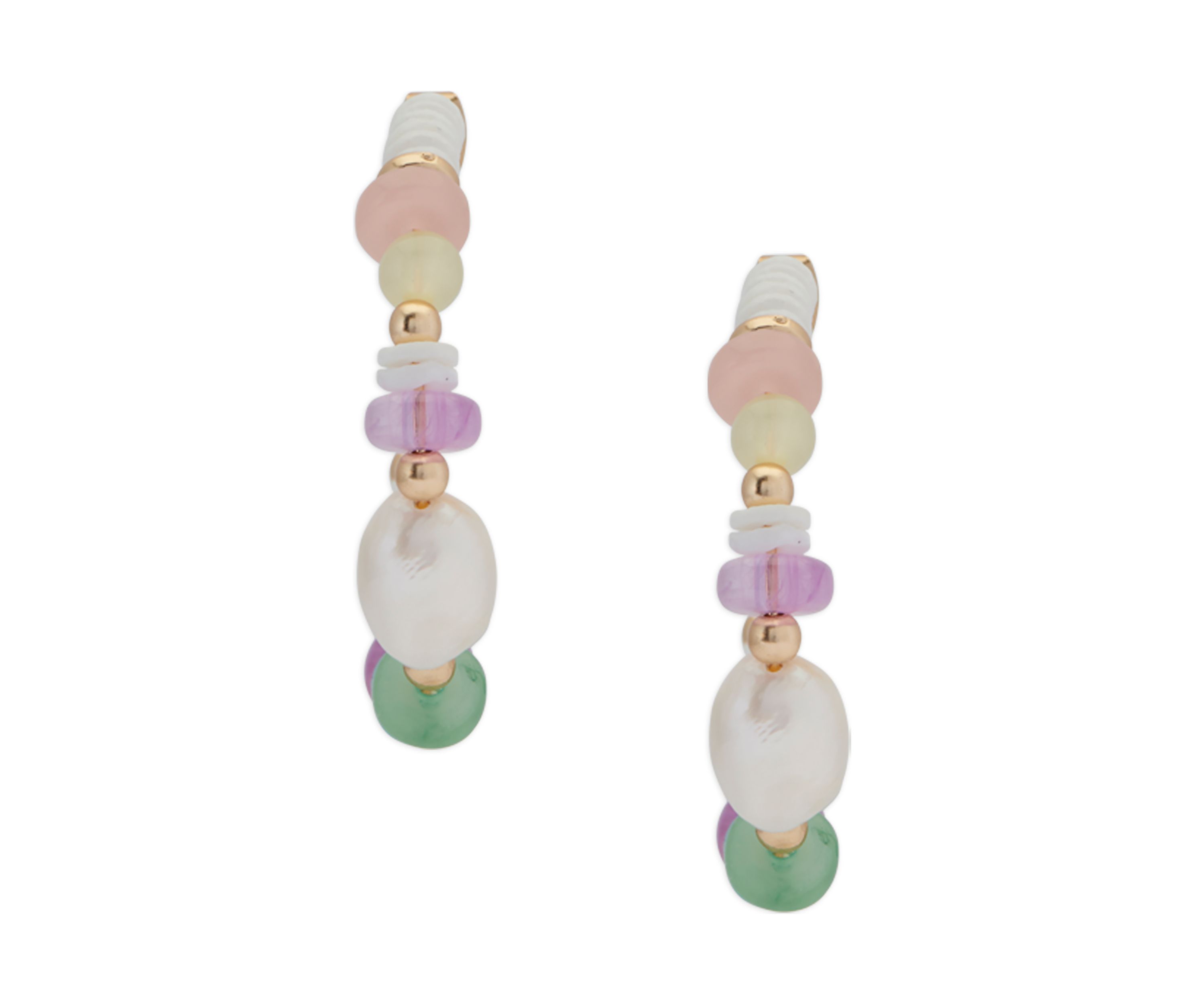 Multicolor Stone and Pearl Hoop Earrings