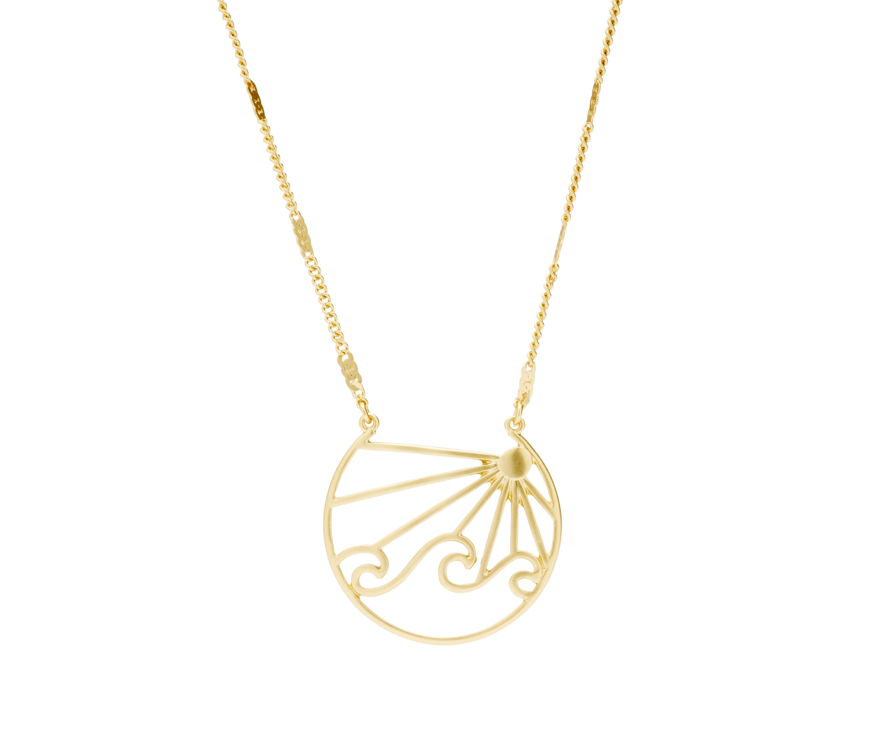 Gold Tone Ocean View Pendant Necklace