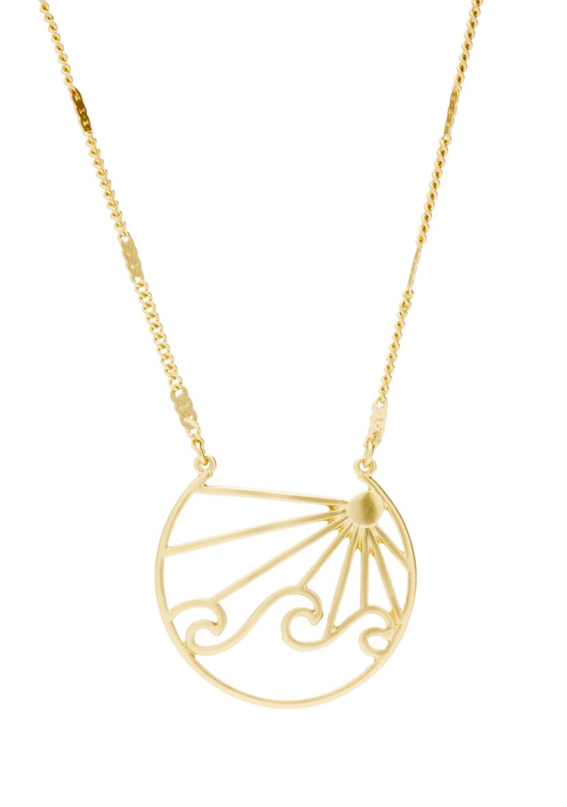 Gold Tone Ocean View Pendant Necklace