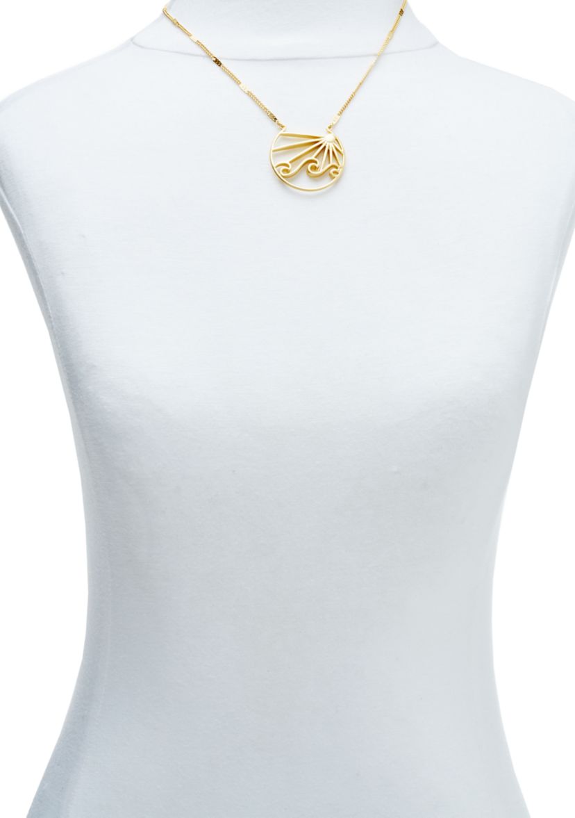 Gold Tone Ocean View Pendant Necklace
