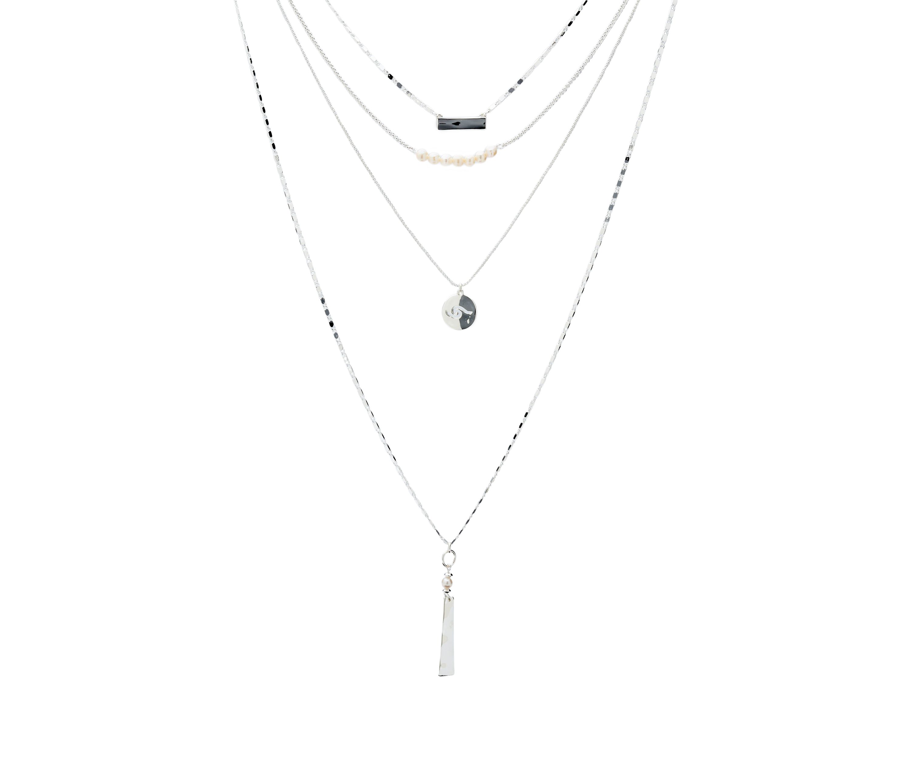 Silver Tone Pearl Wave Layered Necklace