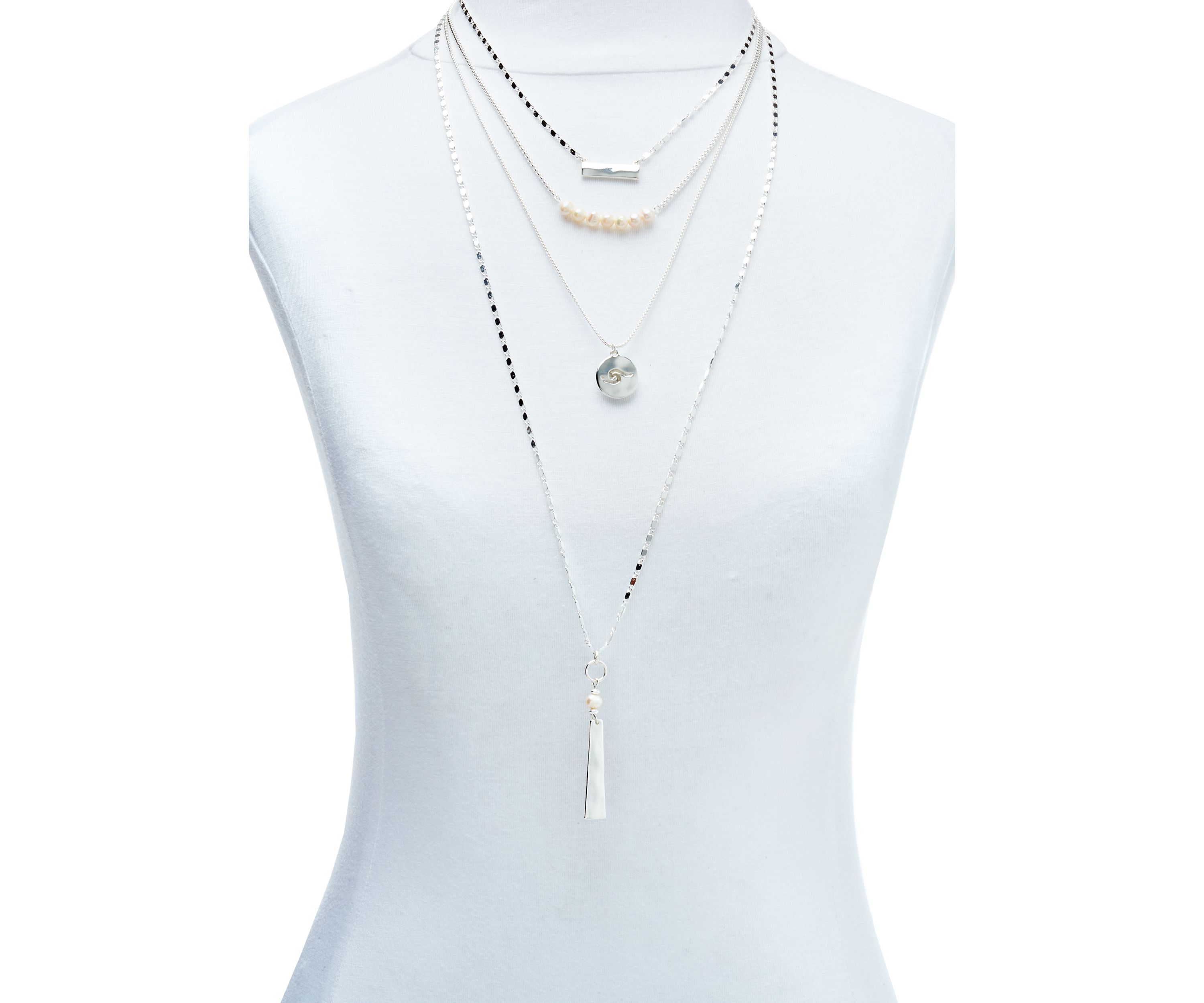 Silver Tone Pearl Wave Layered Necklace