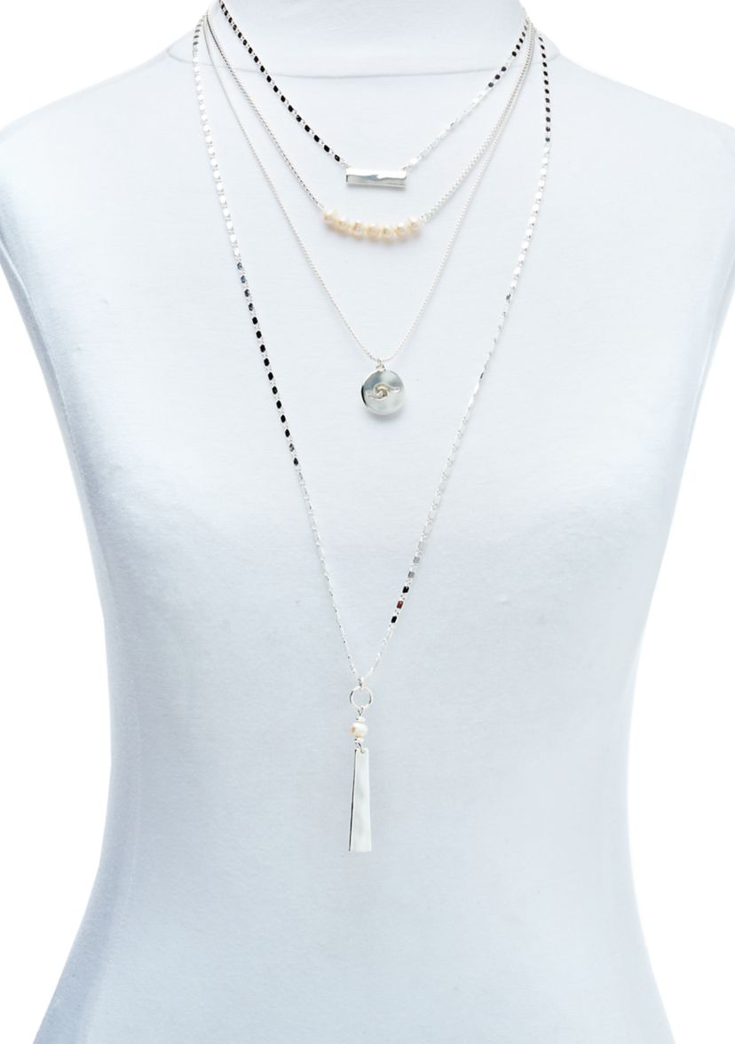 Silver Tone Pearl Wave Layered Necklace