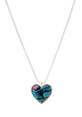 Silver Tone Abalone Heart Pendant Necklace