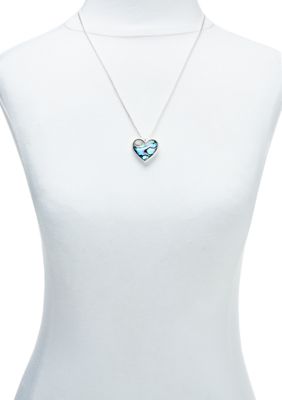 Silver Tone Abalone Heart Pendant Necklace