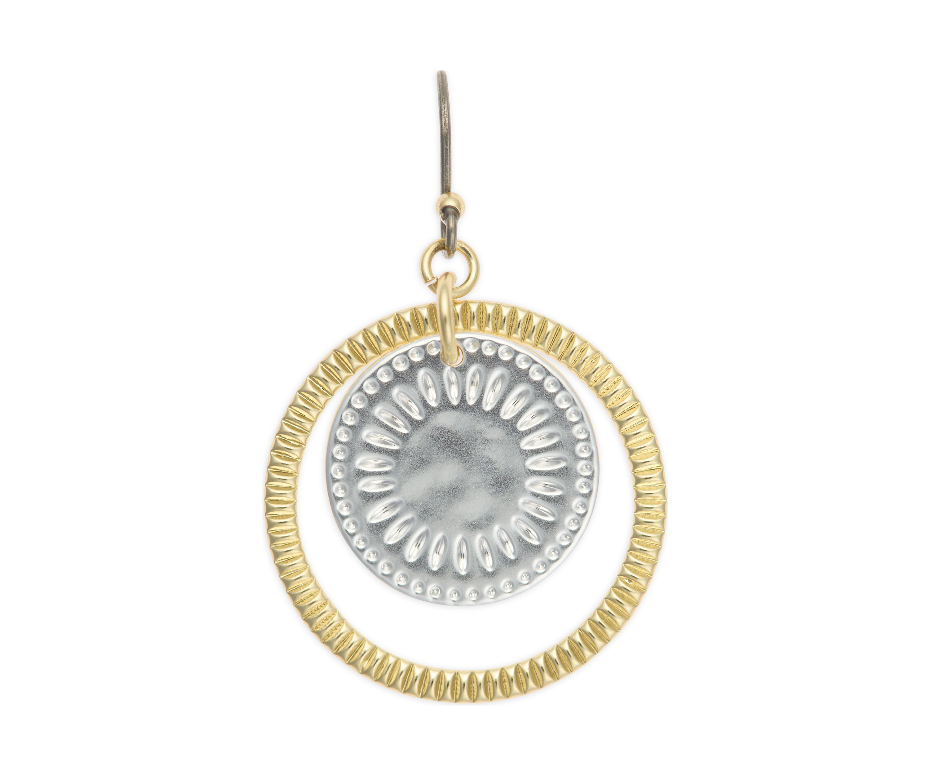 Two Tone Carved Disc Earrings