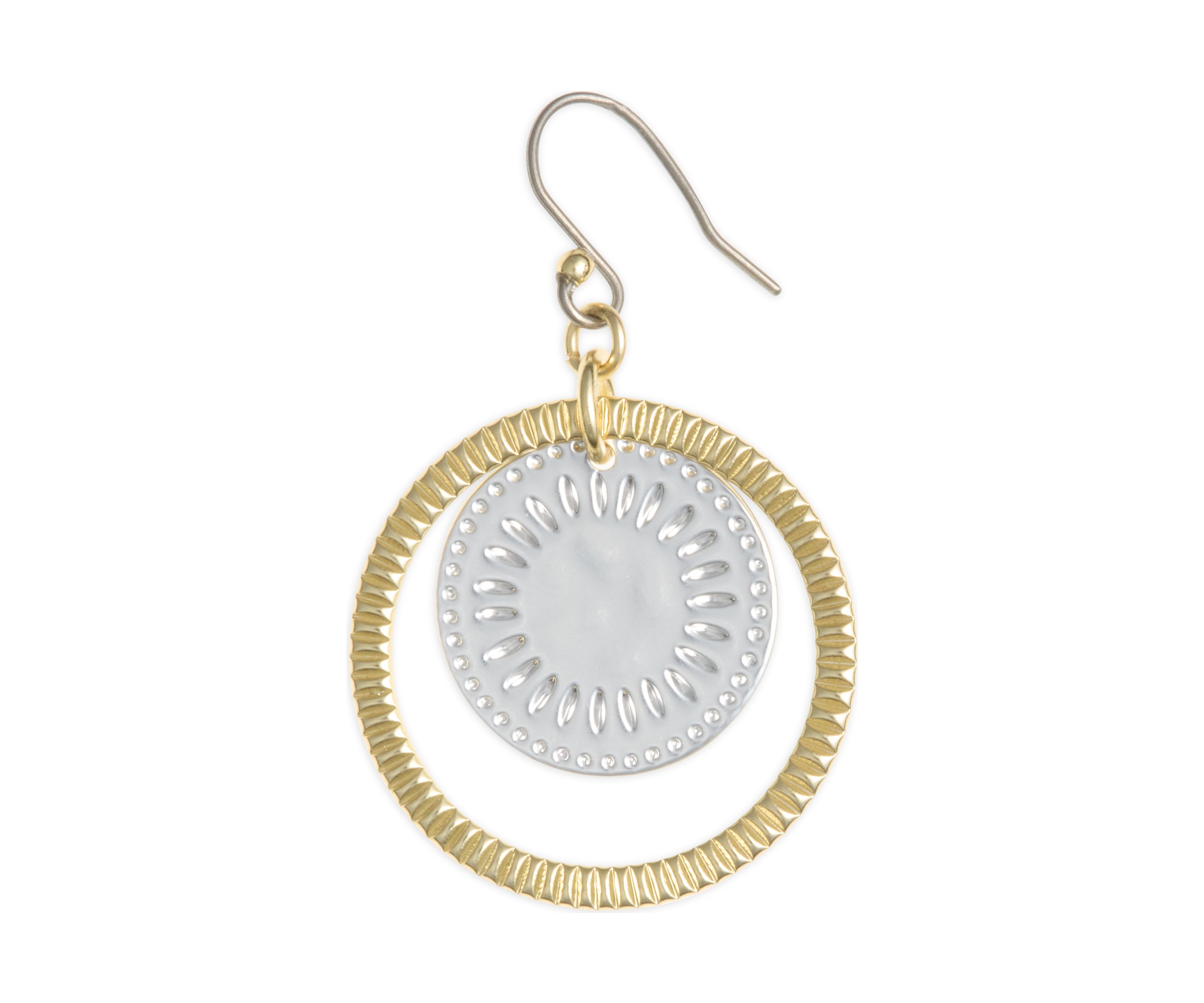 Two Tone Carved Disc Earrings