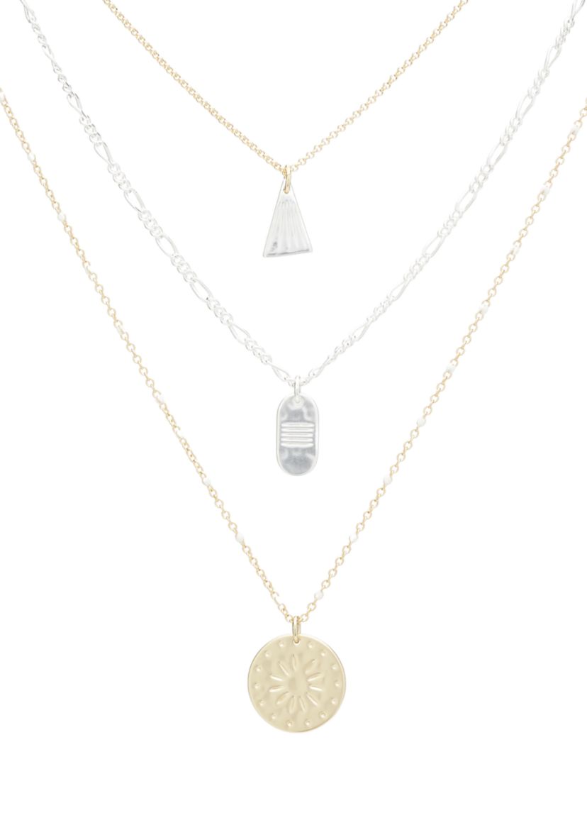 Carved Pendant Two Tone Layer Necklace