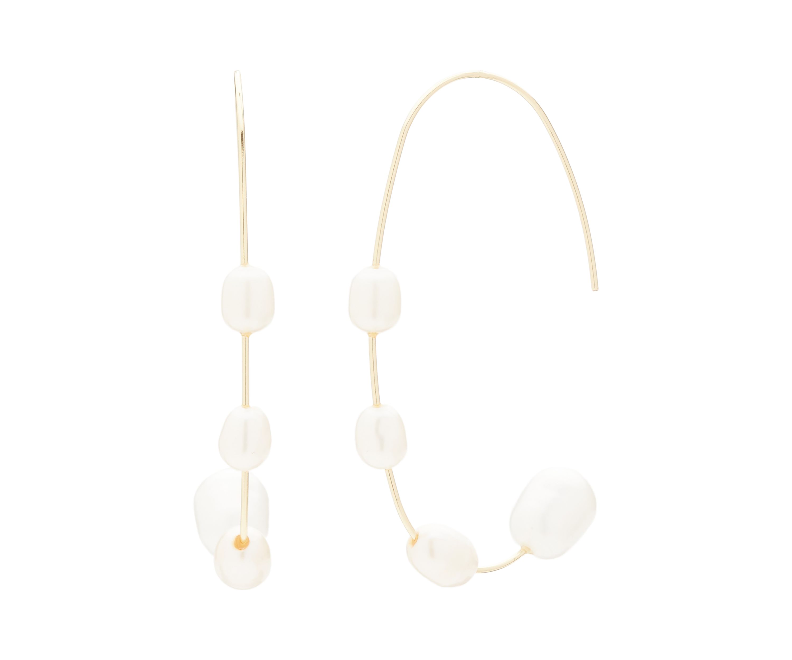 Gold Tone Large Pearl Oval Earrings