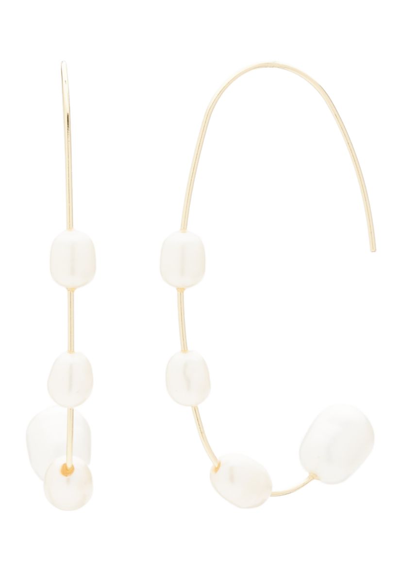 Gold Tone Large Pearl Oval Earrings