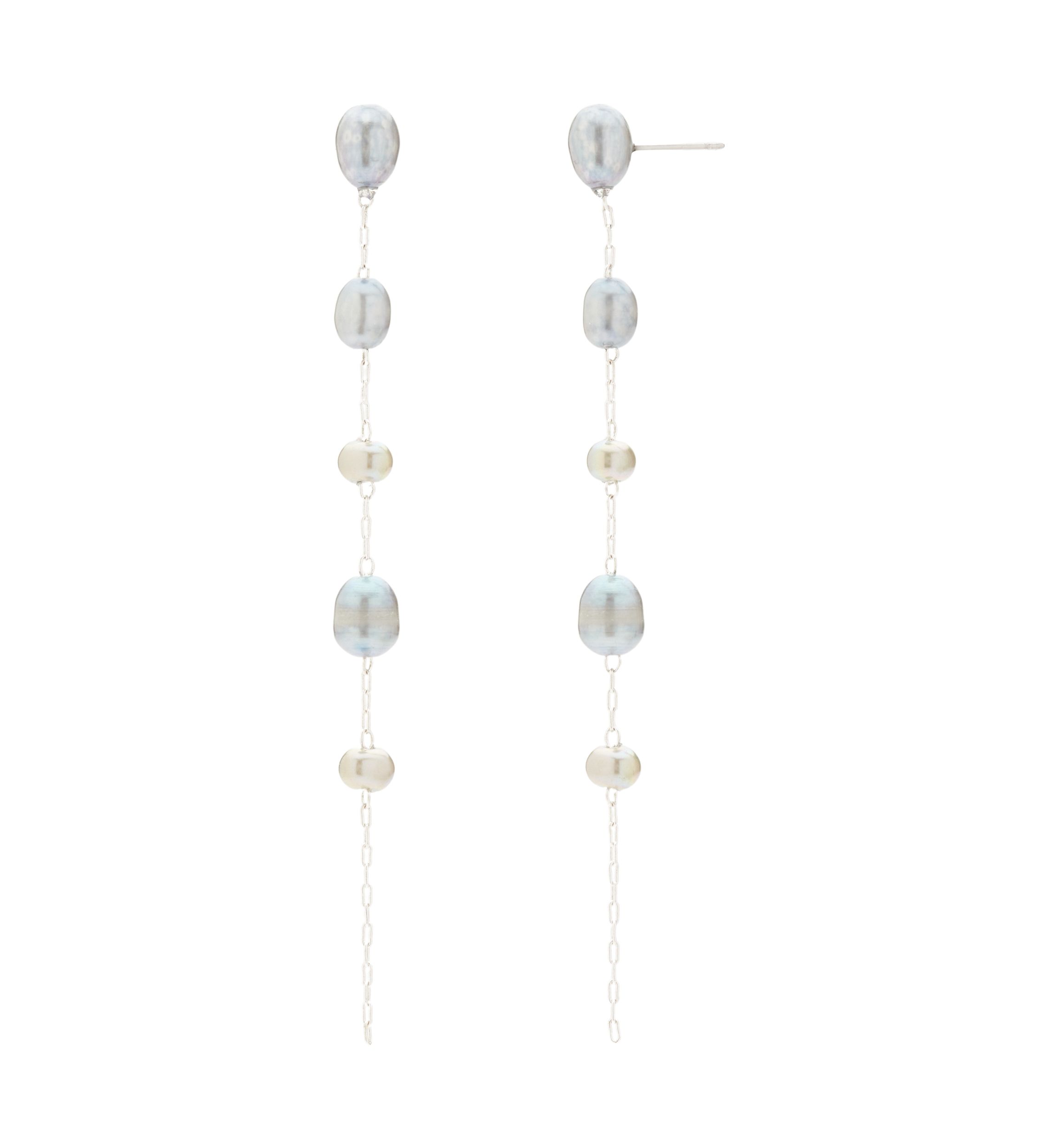 Silver Tone Gray Pearl Drop Earrings