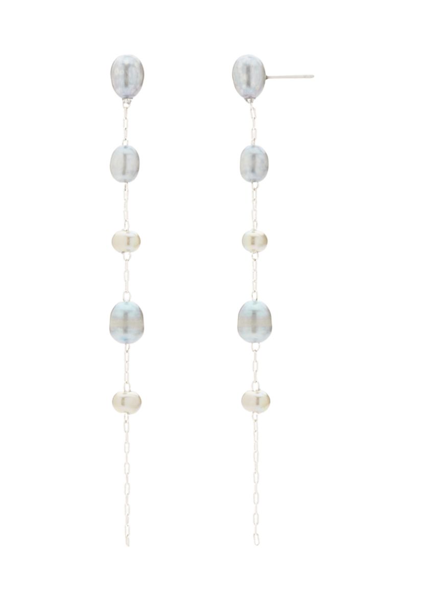 Silver Tone Gray Pearl Drop Earrings