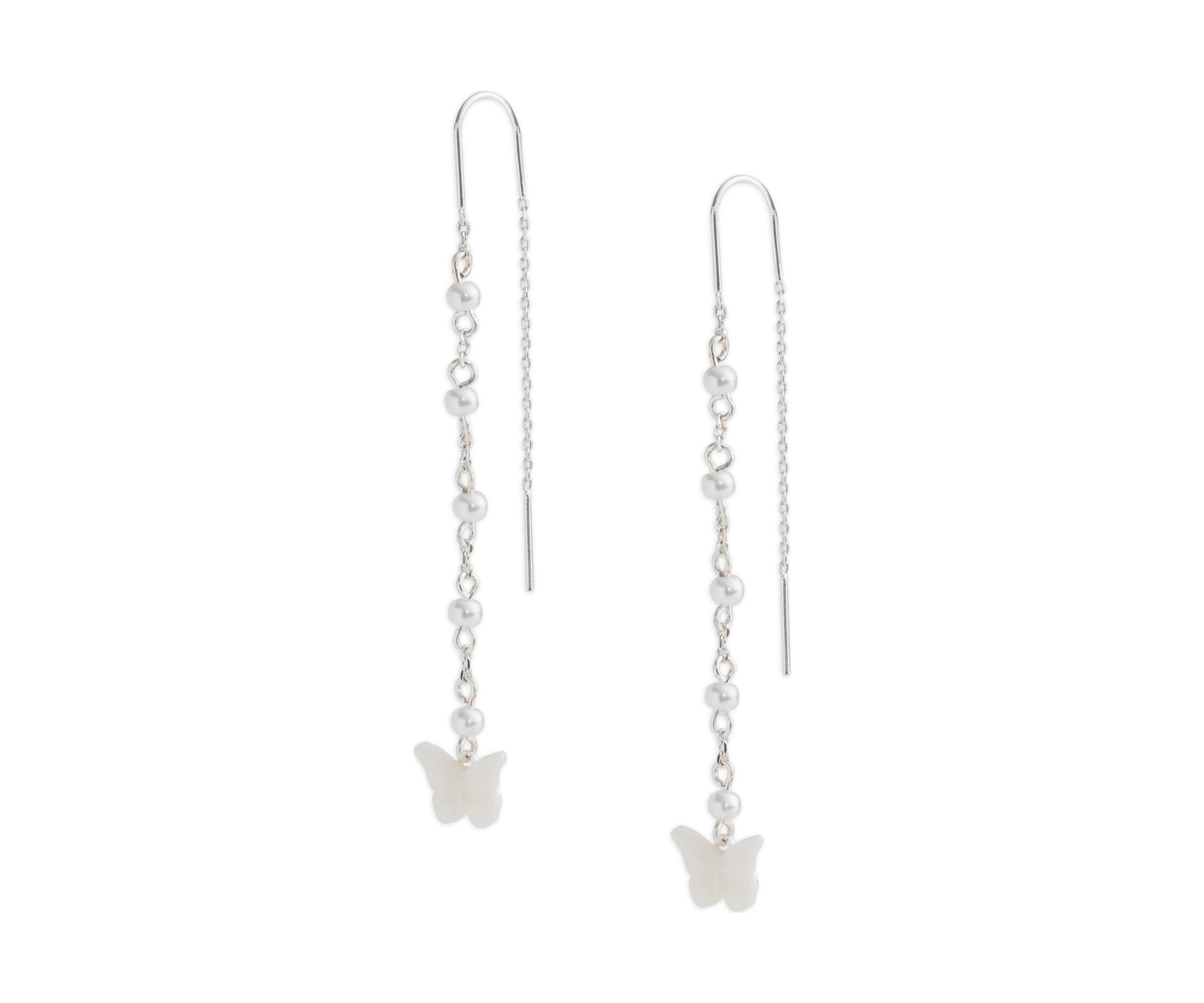 Delicate Pearl Etched Butterfly Threader Earrings