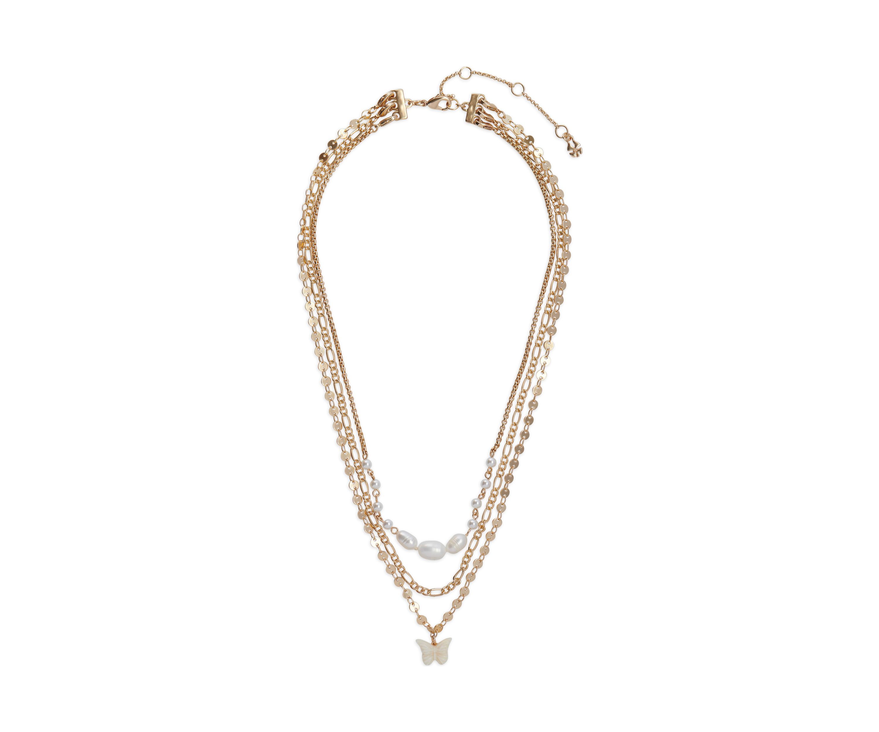 Pearl Layer Etched Butterfly Necklace