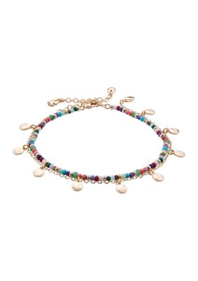 Gold Tone Beaded and Chain Anklet Set