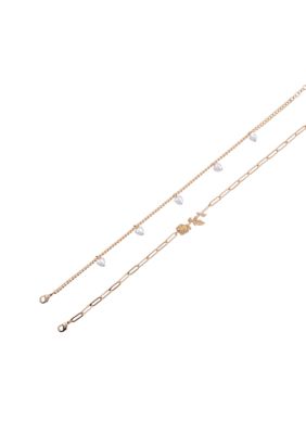 Gold Tone Flower and Pearl Chain Anklet Set