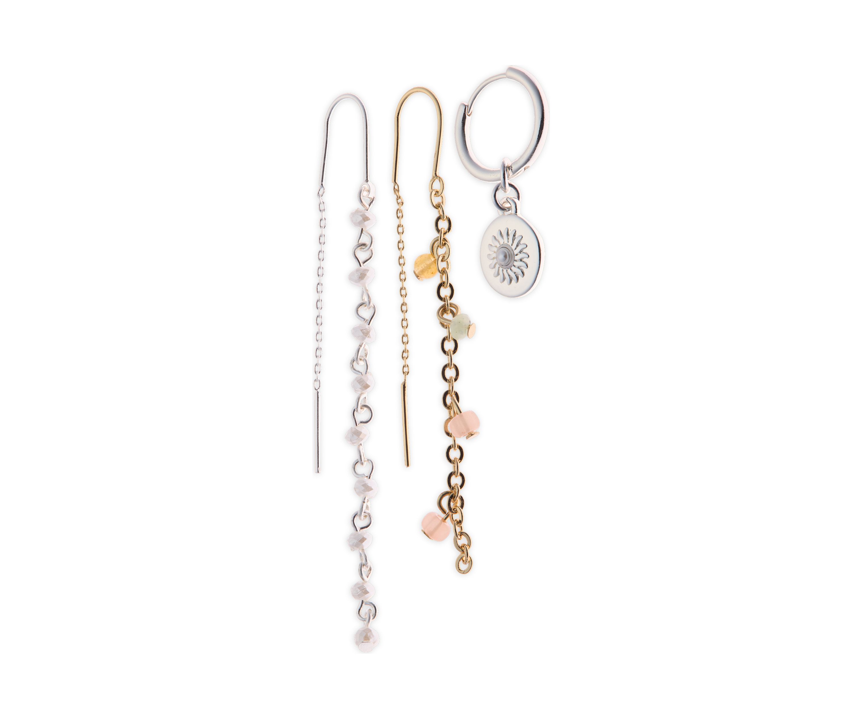 Two Tone Drop Trio Earring Set