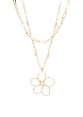 Gold Tone Daisy Beaded Layer Necklace