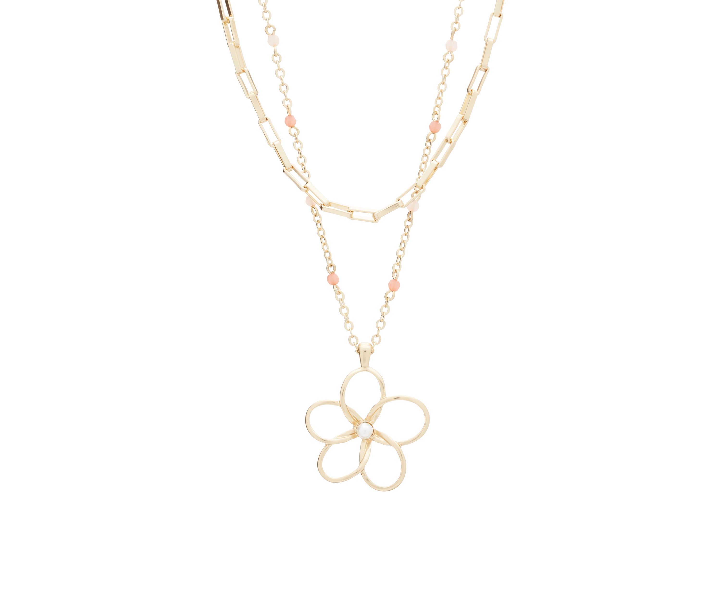 Gold Tone Daisy Beaded Layer Necklace